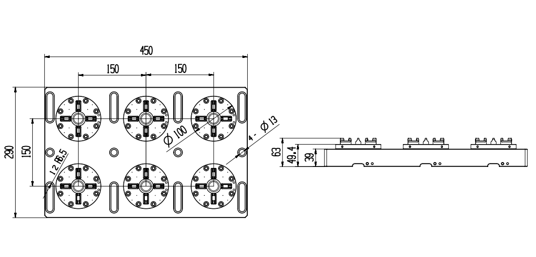 6 in 1 Optimized Pneumatic Chuck D100 Specification