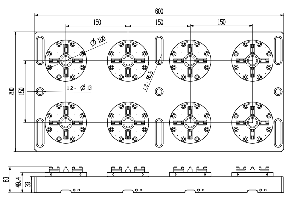 8 in 1 Optimized Pneumatic Chuck D100 Specification