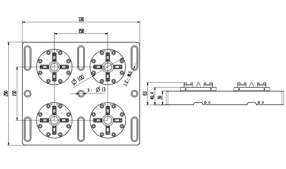 4 in 1 Optimized Pneumatic Chuck D100 Specification