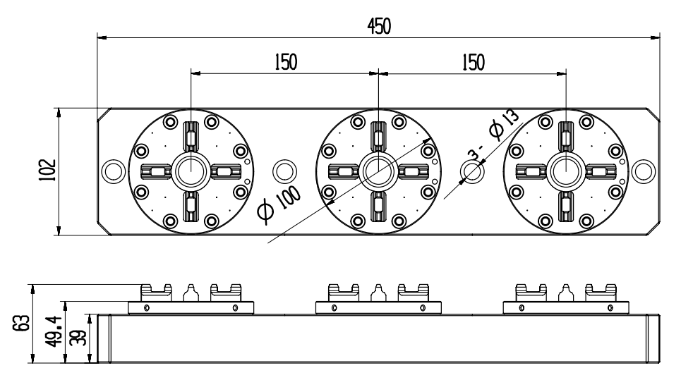 3 in 1 Optimized Pneumatic Chuck D100 Specification